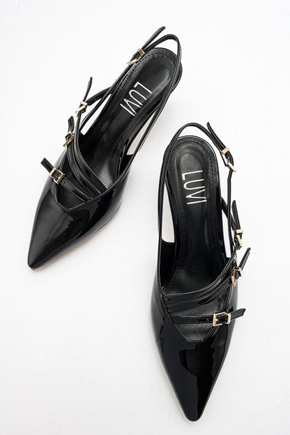 Magra Black Patent Pointed-Toe Slingback Stiletto (Women)