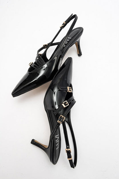 Magra Black Patent Pointed-Toe Slingback Stiletto (Women)