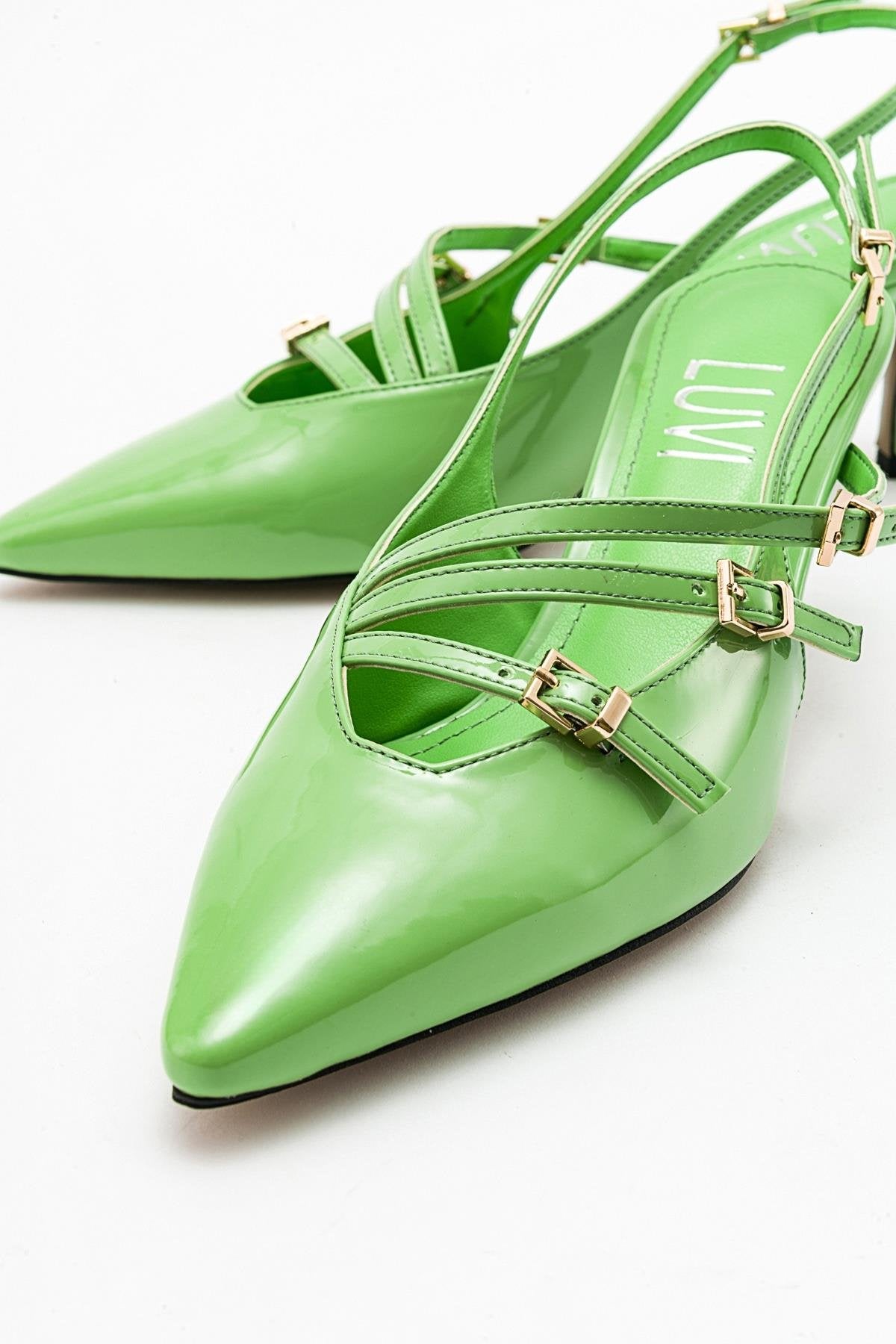 Magra Green Patent Pointed-Toe Slingback Stiletto (Women)