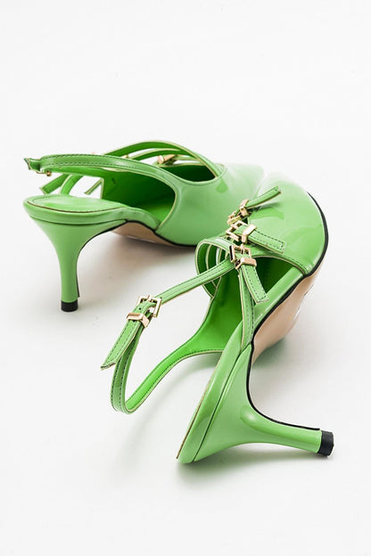 Magra Green Patent Pointed-Toe Slingback Stiletto (Women)