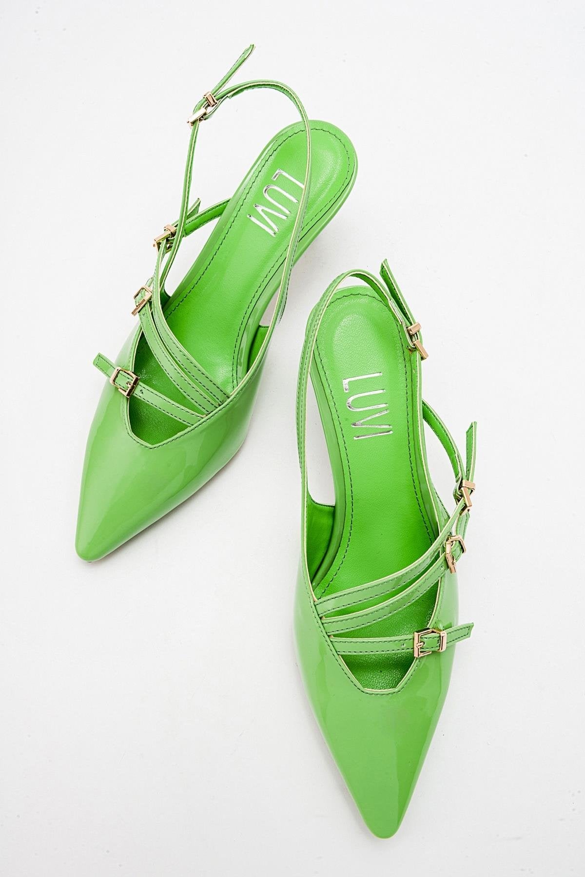 Magra Green Patent Pointed-Toe Slingback Stiletto (Women)