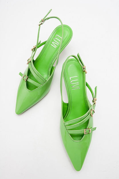 Magra Green Patent Pointed-Toe Slingback Stiletto (Women)