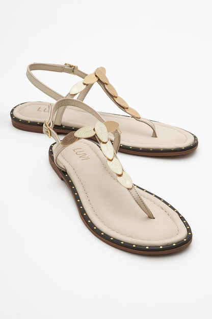 Marea - Beige Leather Flat Sandal (Women)
