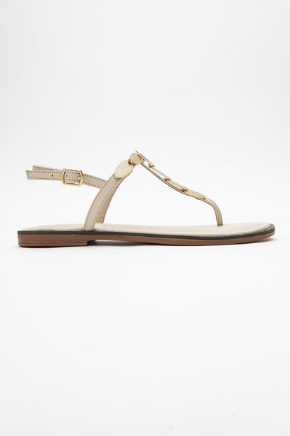 Marea - Beige Leather Flat Sandal (Women)