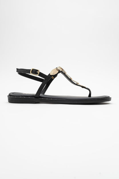 Marea - Black Leather Flat Sandal (Women)