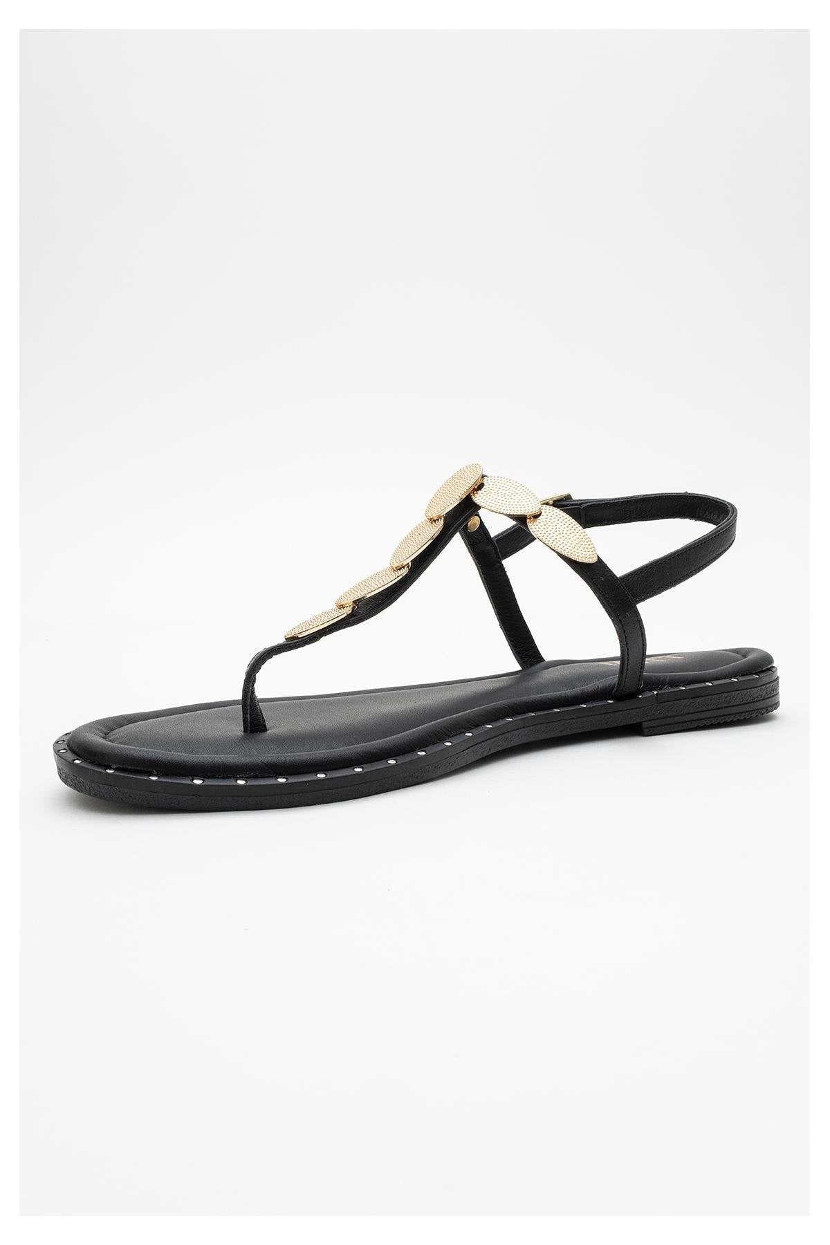 Marea - Black Leather Flat Sandal (Women)