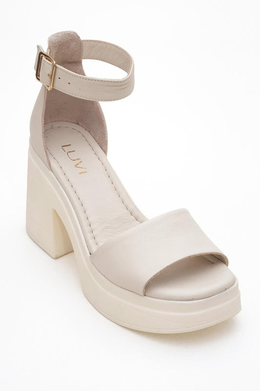 Sandalia de plataforma de piel beige MARGOT (Mujer)