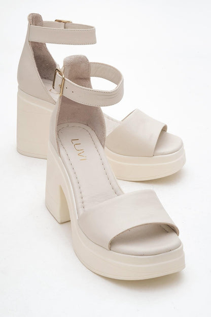 MARGOT Beige Leather Platform Sandal (Women)