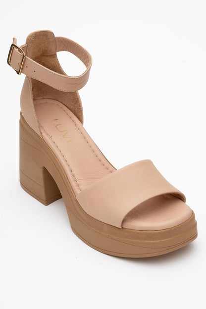 MARGOT - Cream Beige Leather Platform Sandal (Women)
