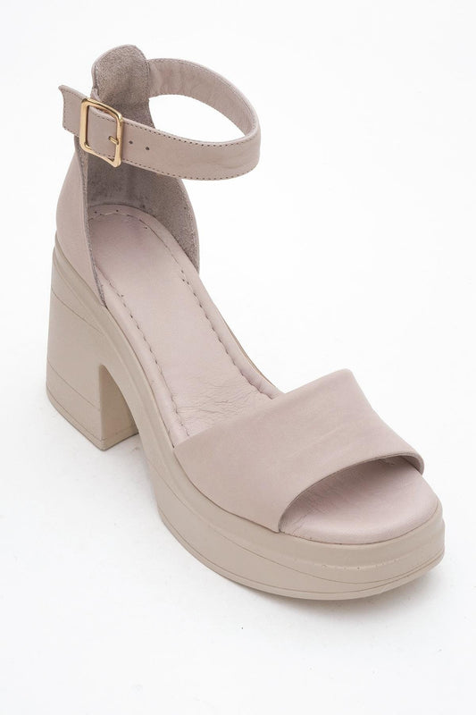 Sandalia de plataforma de piel beige oscuro MARGOT para mujer
