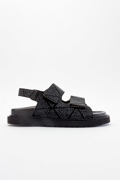 MELLOM Black Embellished Sandal (Women)