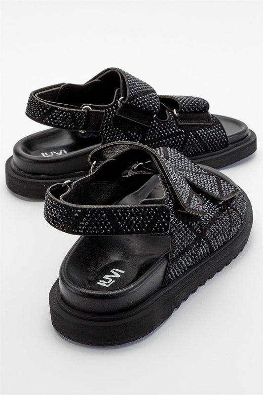 MELLOM Black Embellished Sandal (Women)