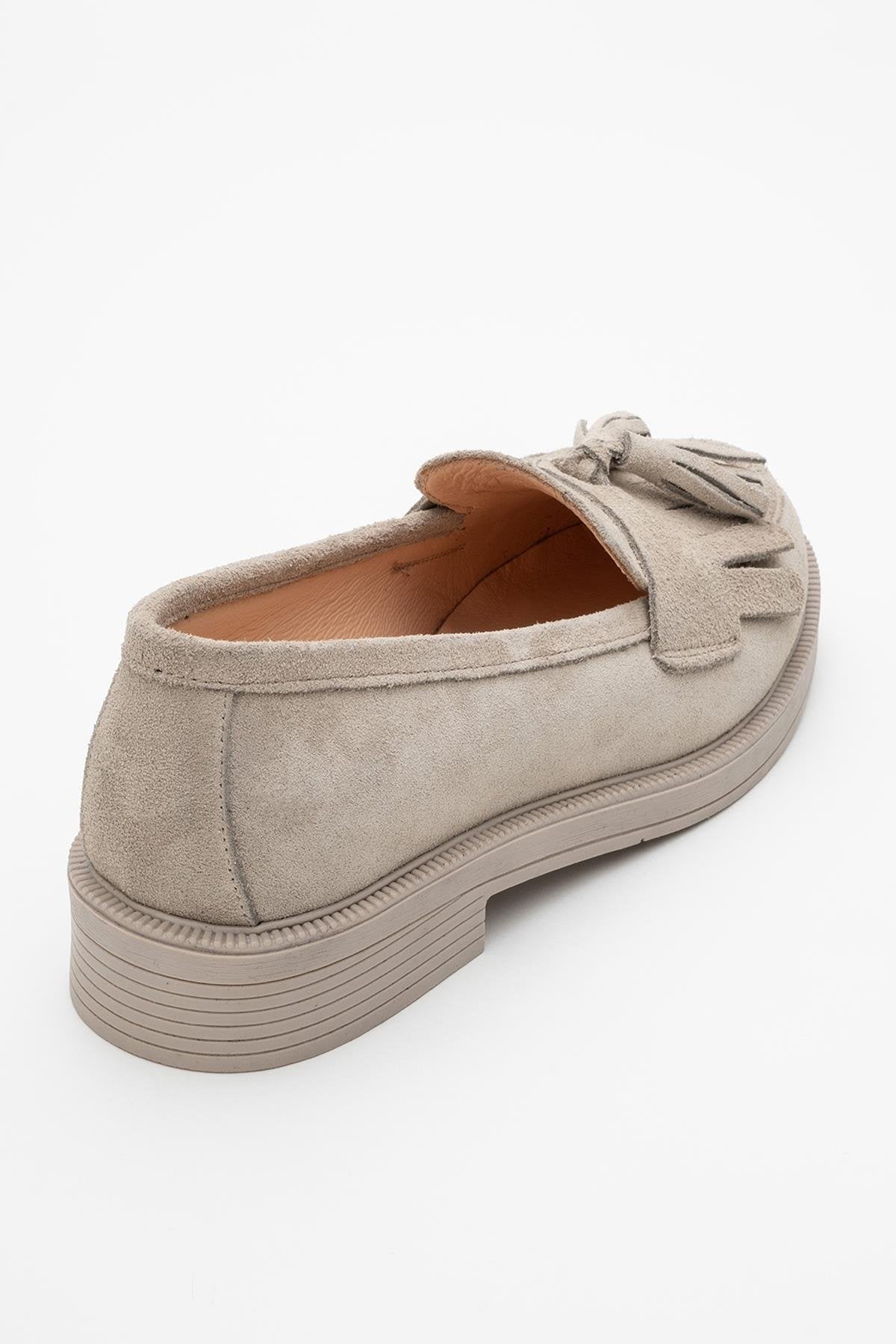 Milly - Beige Suede Leather Tassel Loafers