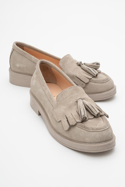 Milly - Beige Suede Leather Tassel Loafers