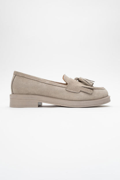 Milly - Beige Suede Leather Tassel Loafers