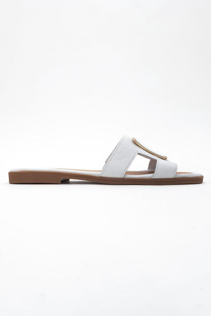 MILLIE White Leather Buckle Slide (Women)