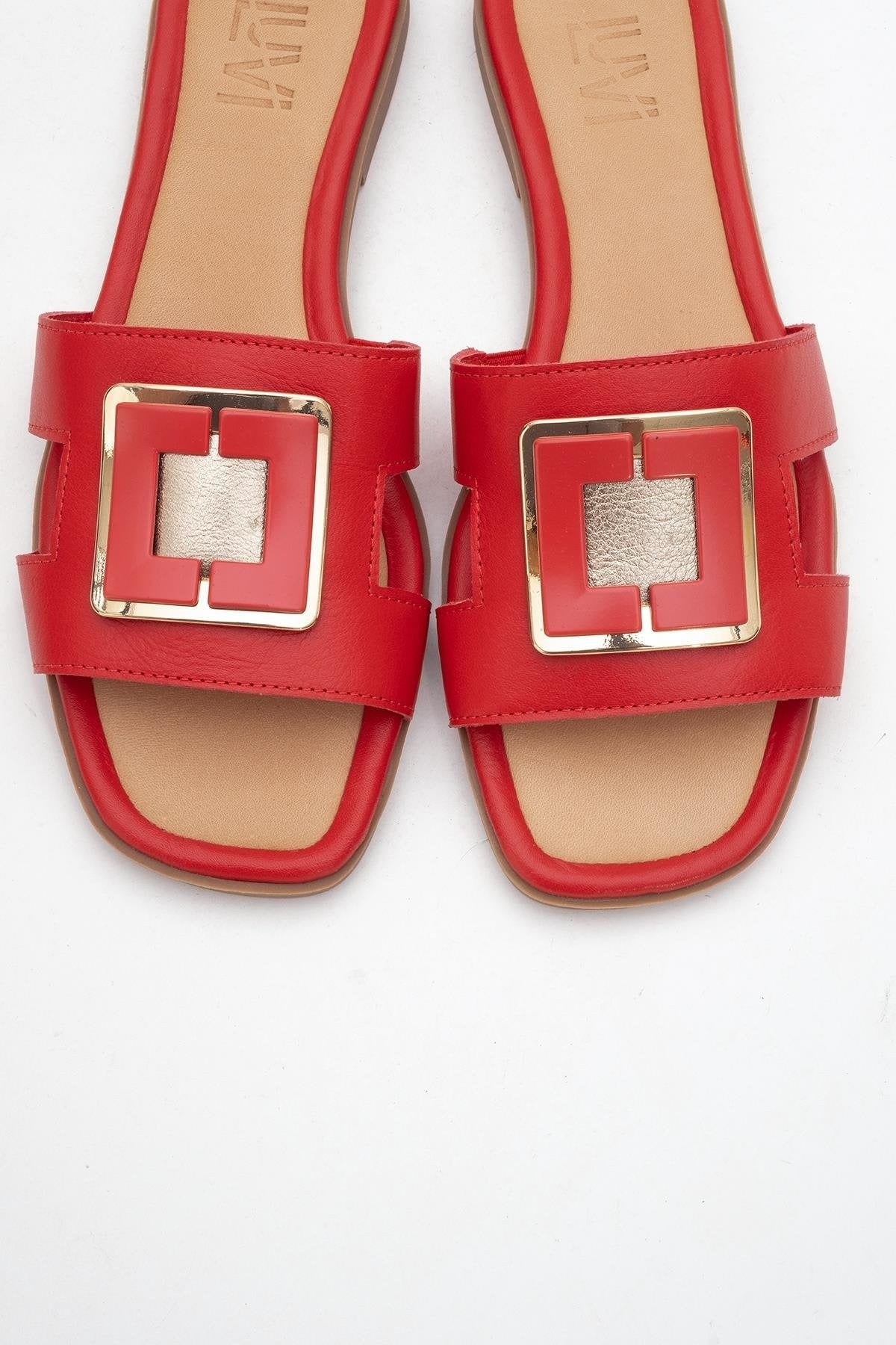 MILLIE Red Leather Buckle Slide (Women)