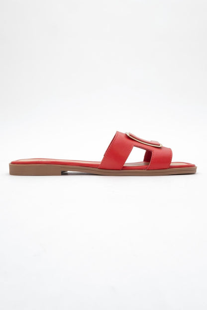 MILLIE Red Leather Buckle Slide (Women)