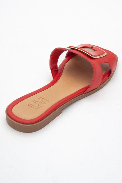 MILLIE Red Leather Buckle Slide (Women)