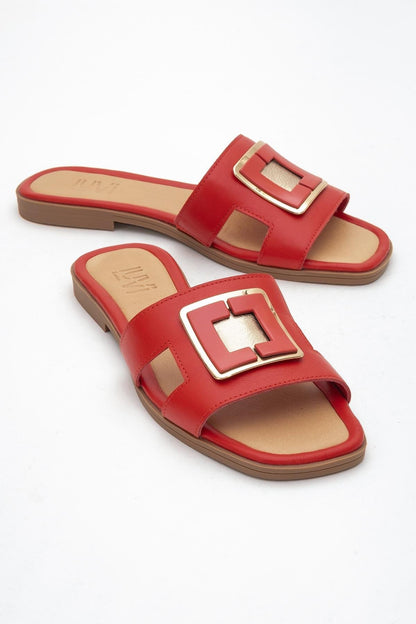 MILLIE Red Leather Buckle Slide (Women)