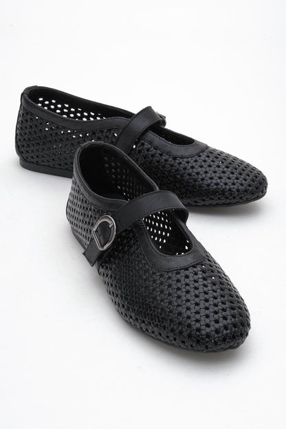 MIRELLA Black Braided Leather Ballet Flats (Women)