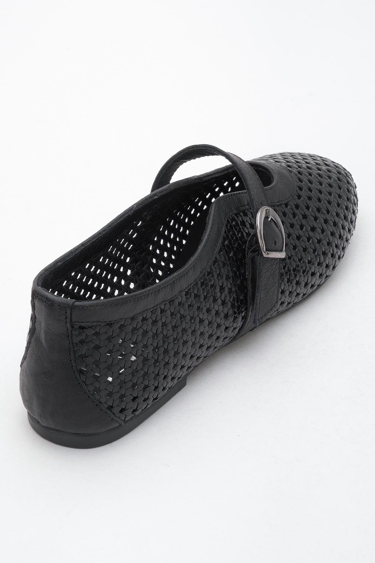 MIRELLA Black Braided Leather Ballet Flats (Women)