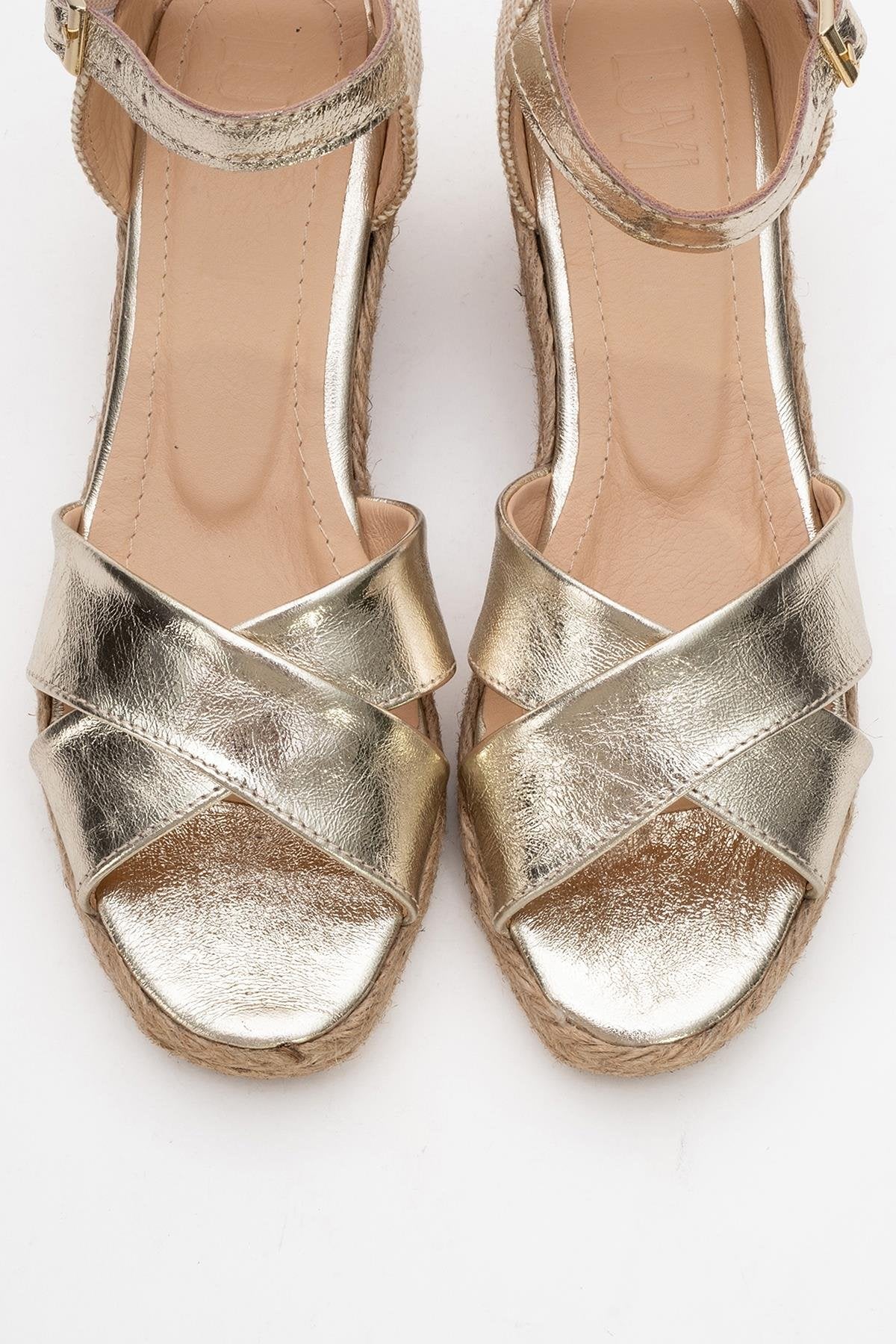 Miria - Gold Leather Platform Espadrille (Women)