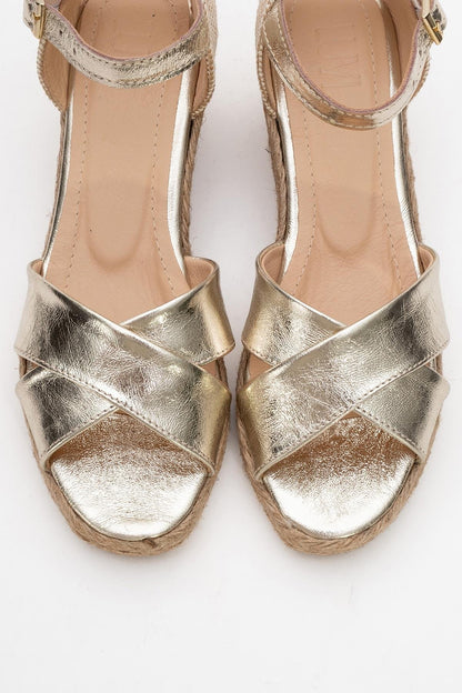 Miria - Gold Leather Platform Espadrille (Women)
