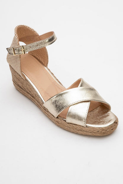 Miria - Gold Leather Platform Espadrille (Women)