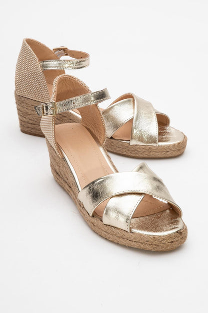 Miria - Gold Leather Platform Espadrille (Women)