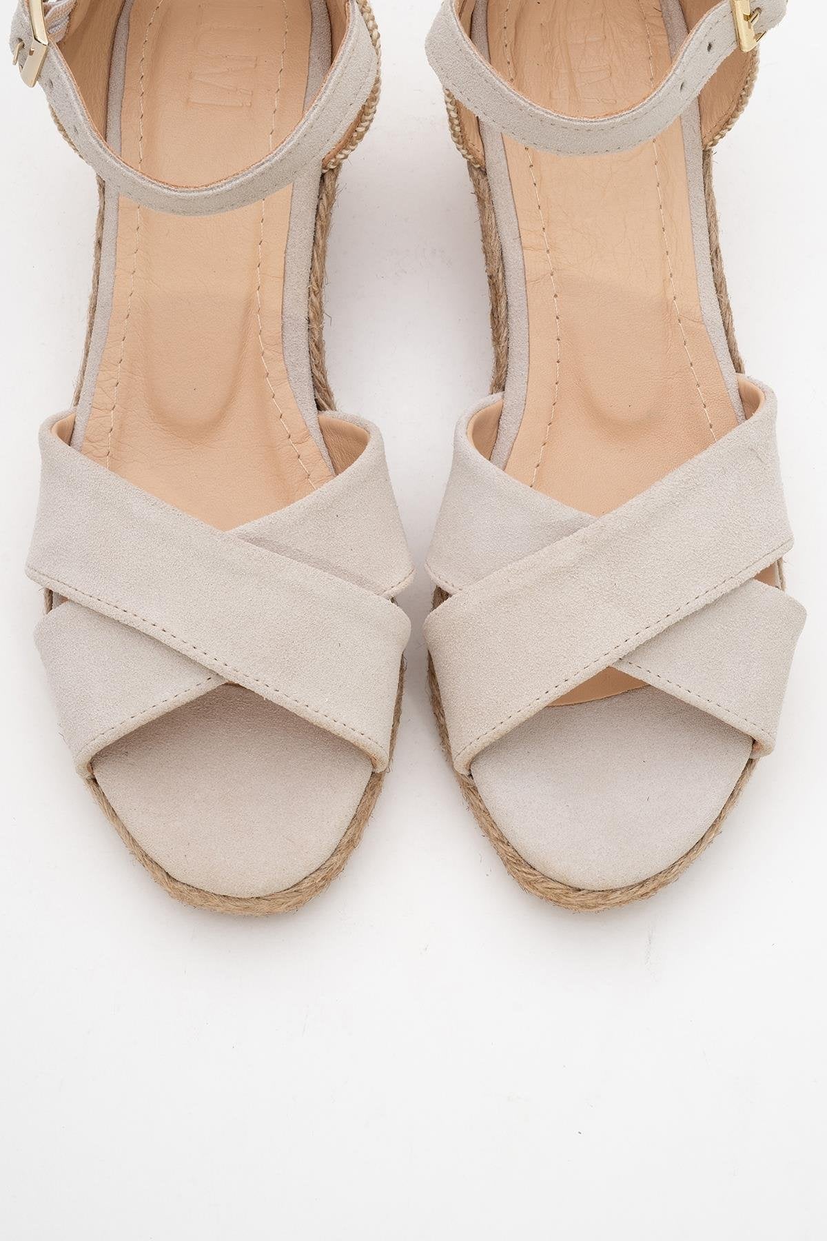 Miria - Beige Suede Leather Platform Espadrille (Women)