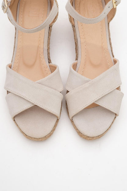 Miria - Beige Suede Leather Platform Espadrille (Women)
