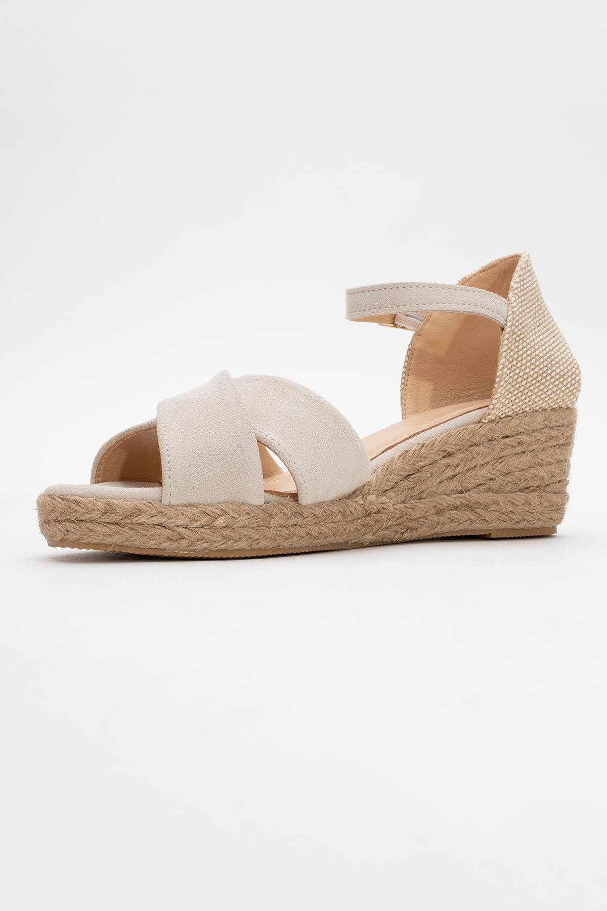 Miria - Beige Suede Leather Platform Espadrille (Women)