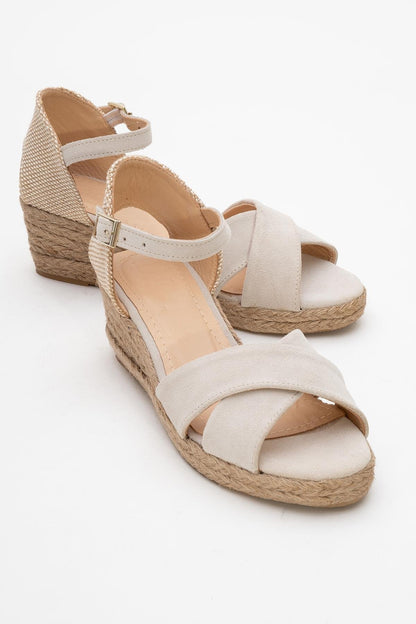 Miria - Beige Suede Leather Platform Espadrille (Women)