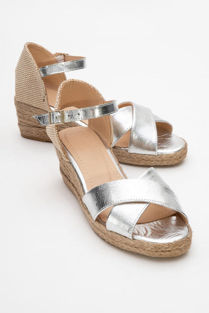 Miria - Silver Leather Platform Espadrille (Women)