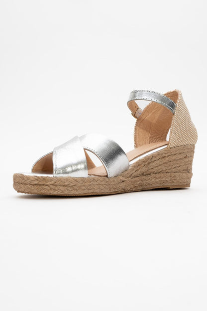 Miria - Silver Leather Platform Espadrille (Women)