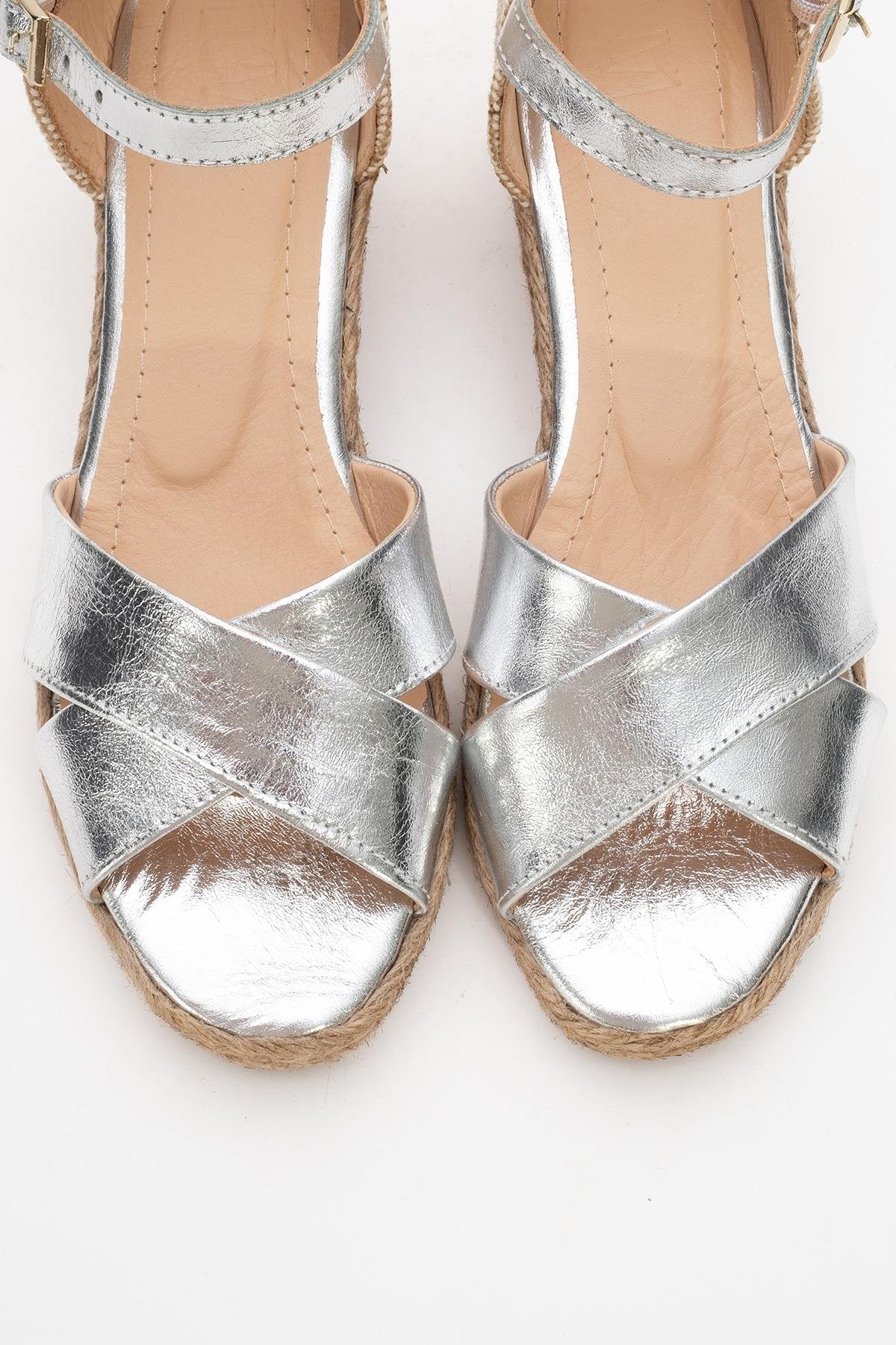 Miria - Silver Leather Platform Espadrille (Women)