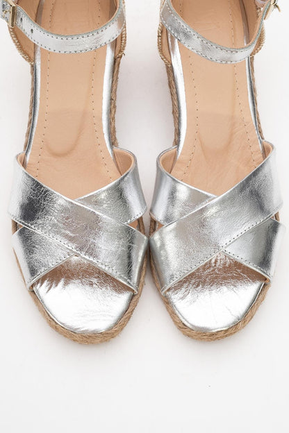 Miria - Silver Leather Platform Espadrille (Women)