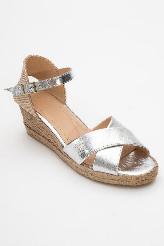 Miria - Silver Leather Platform Espadrille (Women)