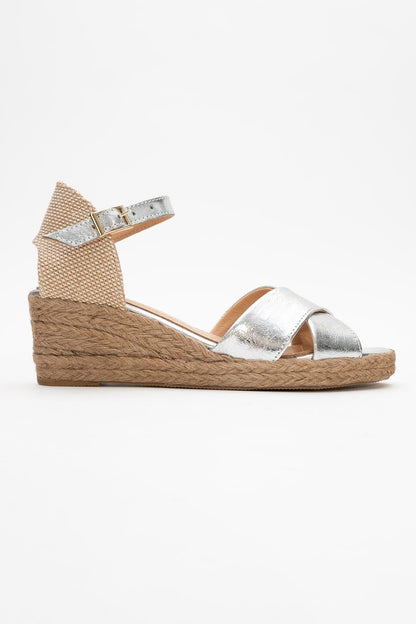Miria - Silver Leather Platform Espadrille (Women)