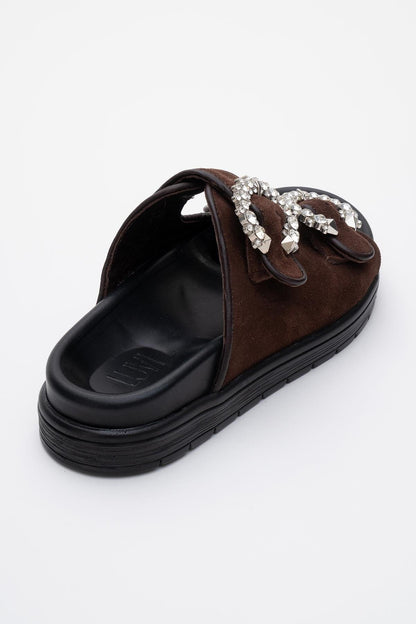 Morelia - Brown Suede Leather Slide Sandal (Women)