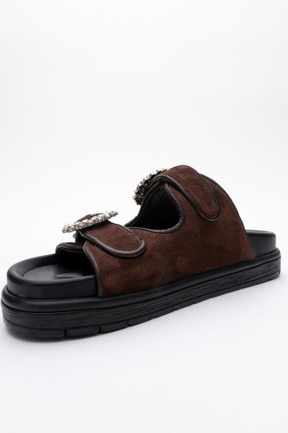 Morelia - Brown Suede Leather Slide Sandal (Women)