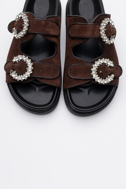 Morelia - Brown Suede Leather Slide Sandal (Women)