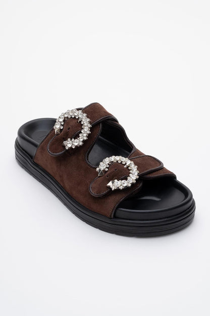 Morelia - Brown Suede Leather Slide Sandal (Women)