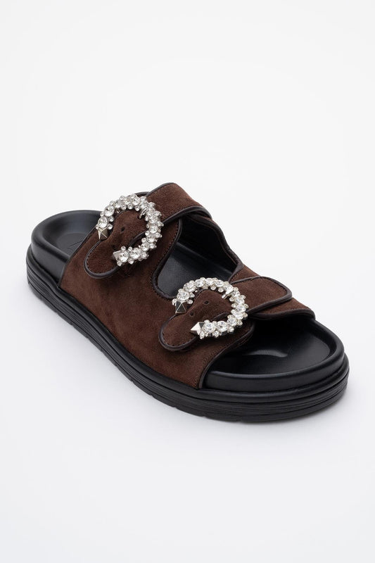 Morelia - Brown Suede Leather Slide Sandal (Women)