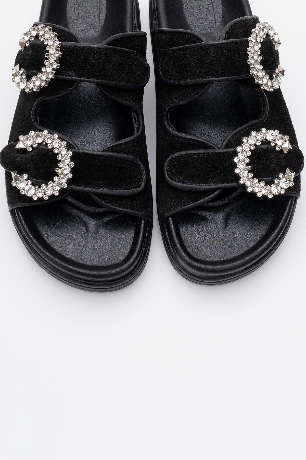 Morelia - Black Suede Leather Slide Sandal (Women)