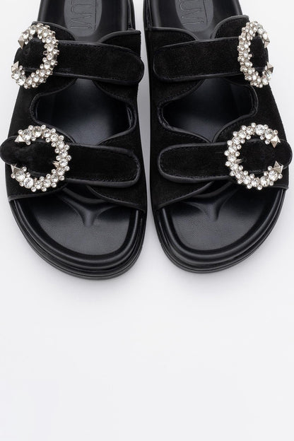 Morelia - Black Suede Leather Slide Sandal (Women)