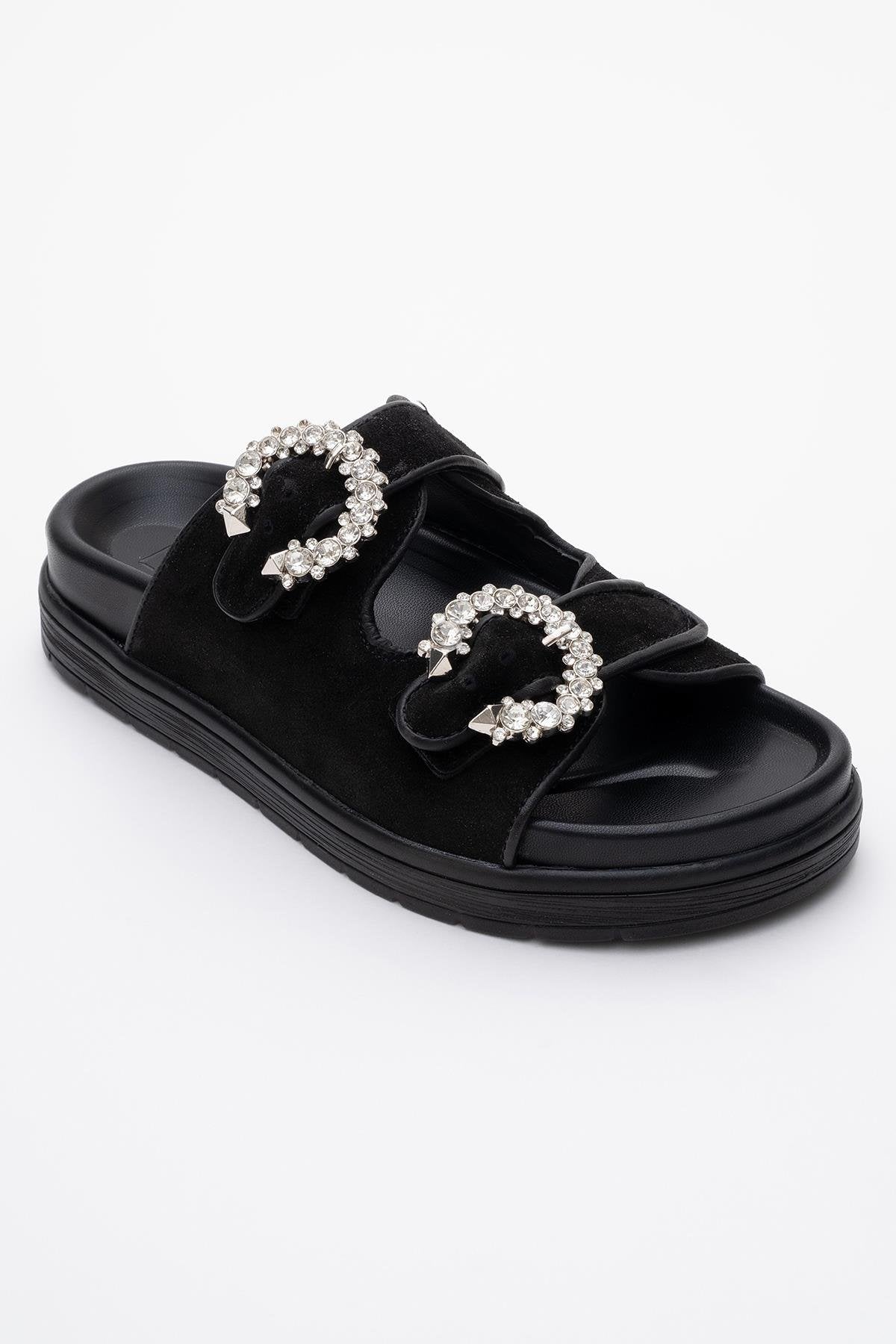 Morelia - Black Suede Leather Slide Sandal (Women)