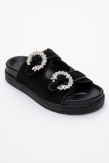 Morelia - Black Suede Leather Slide Sandal (Women)