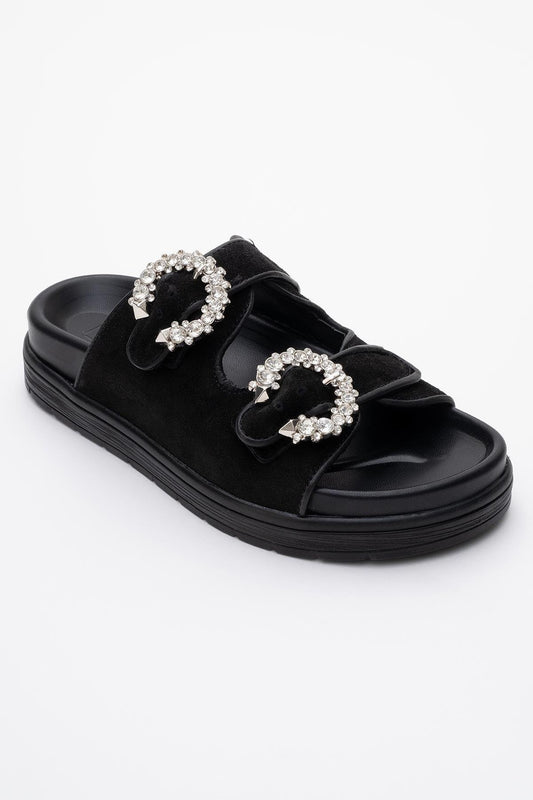 Morelia - Black Suede Leather Slide Sandal (Women)
